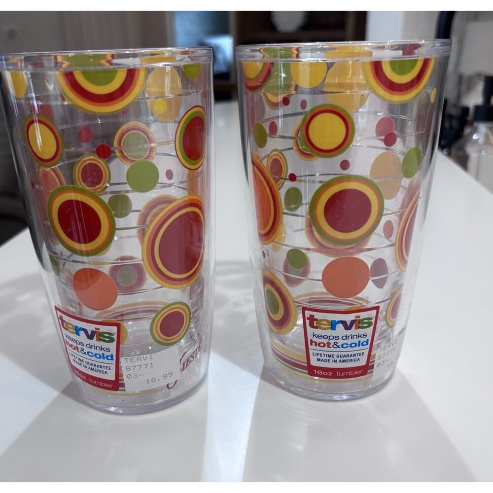 2 Tervis Fiesta Poppy Dots Insulated Tumblers 16 Ounces
